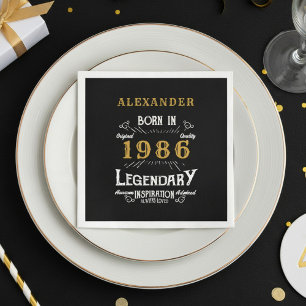 40e verjaardag Geboren 1986 Zwart Goud Retro Vinta Servet