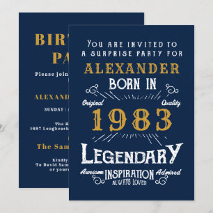40e verjaardag Geboren in 1983 Blue Gold Retro Leg Kaart