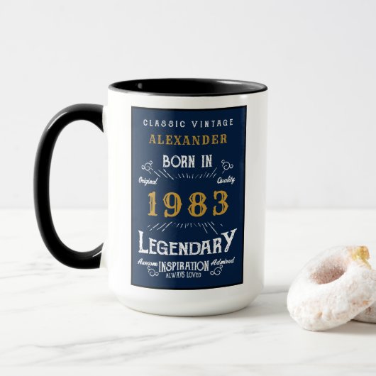 40e verjaardag Geboren in 1983  Legend Blue Gold Mok (Met donut)