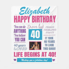 40e verjaardag Gepersonaliseerde foto Fleece Deken