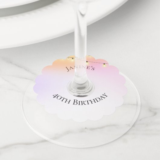 40e verjaardag Gepersonaliseerde String Lights Wijnglaslabel (Dichtbij)