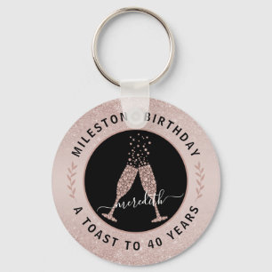 40e verjaardag Glitter Ombre Champagne Toast Sleutelhanger