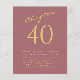 40e verjaardag Gold Pink Budget Uitnodiging Flyer