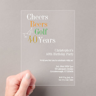 40e verjaardag Golf Cheers Beers Party Acryl Uitnodigingen