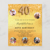 40e verjaardag gouden glitter druppels foto uitnod (Voorkant)