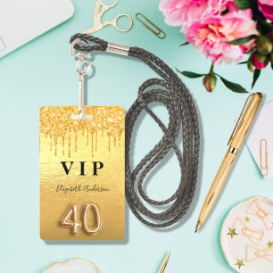 40e verjaardag gouden glitters glinsterende metaal badge