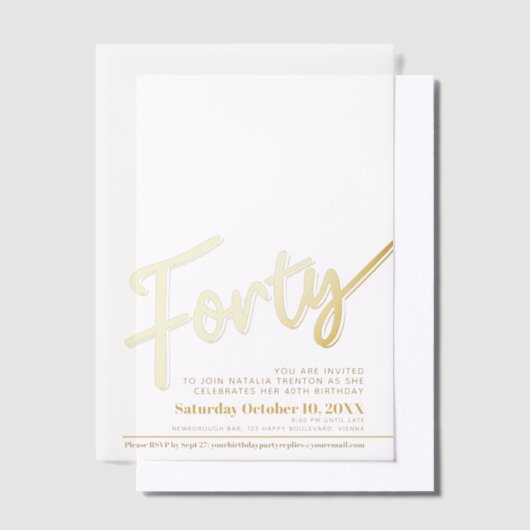 40e verjaardag gouden script tekst overlay vellum uitnodigingen (Offset)
