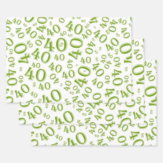 40e verjaardag Groen/wit Random Number Patroon 40 Inpakpapier Vel (Set)