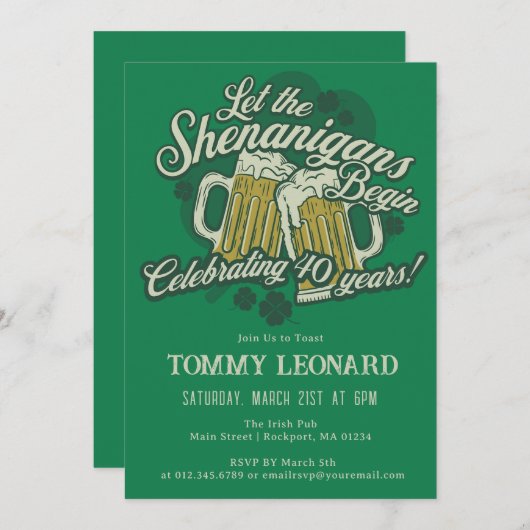 40e verjaardag Iers St.Patrick's Day Bier Kaart (Voorkant / Achterkant)