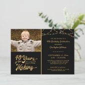 40e Verjaardag JAREN IN HET MAKEN van zwart en gou Kaart (Staand voorkant)