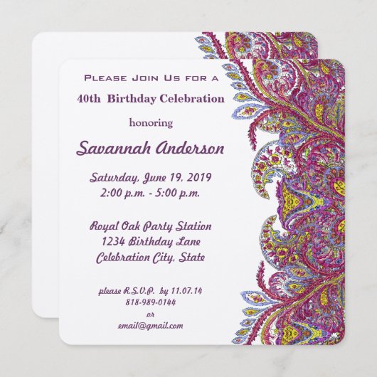 40e verjaardag kaart (Voorkant / Achterkant)