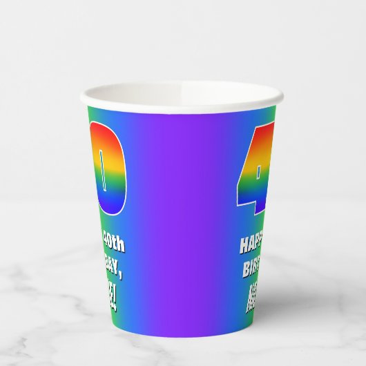 40e verjaardag: kleurrijk, vun regenboogpatroon # papieren bekers (Links)