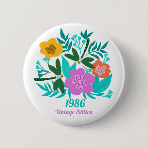 40e verjaardag kleurrijke moderne bloemrijke elega ronde button 5,7 cm