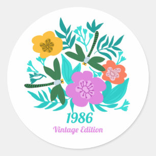 40e verjaardag kleurrijke moderne bloemrijke elega ronde sticker