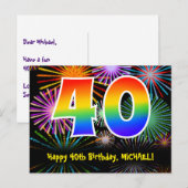 40e verjaardag – leuk vuurwerkpatroon + regenboog  briefkaart (Voorkant / Achterkant)