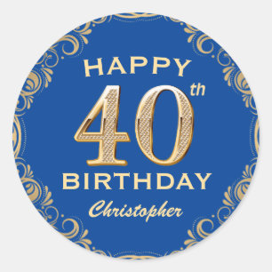 40e verjaardag Lijst Blauw en Glitter Glitter Ronde Sticker