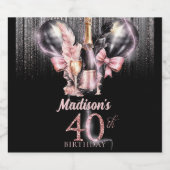 40e Verjaardag Luxe Roos Sparkling Wijnetiket (Enkel label)