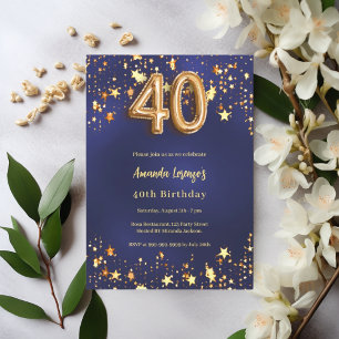40e verjaardag Marine Blauw Goud Sterren Kaart