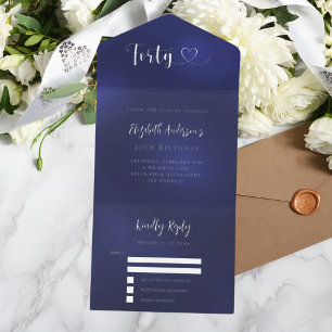 40e Verjaardag marine blauw zilver rsvp All In One Uitnodiging