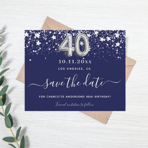 40e verjaardag marineblauw zilver save date budget flyer