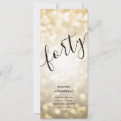 40e verjaardag Menu Gouden Glitter Lights Kaart (Voorkant)