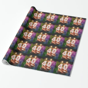 40e verjaardag met cake en kaarsen cadeaupapier