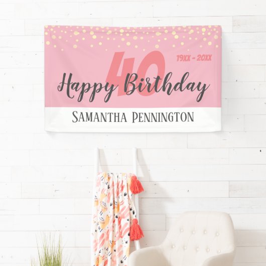 40e verjaardag met Confetti roze Spandoek (Insitu)