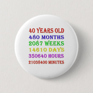 40e verjaardag Mijlpalen Ronde Button 5,7 Cm
