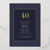 40e verjaardag Minimal Elegant Donkergoud Lijst Folie Uitnodiging (Voorkant)