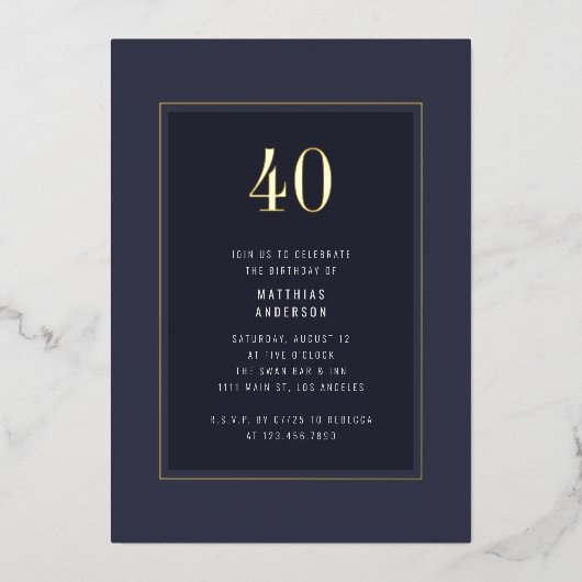 40e verjaardag Minimal Elegant Donkergoud Lijst Folie Uitnodiging (Voorkant)