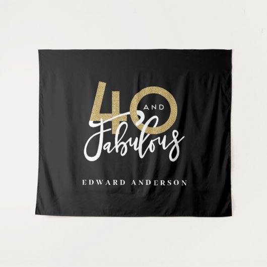 40e verjaardag Modern zwart en goud stijlvol Wandkleed (Voorkant (horizontaal))