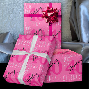 40e verjaardag Moderne roze typografie Cadeaupapier