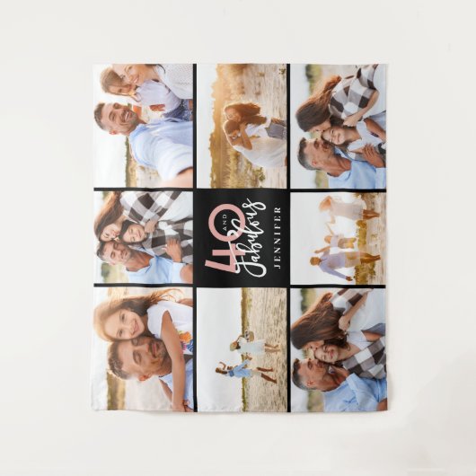 40e verjaardag moderne zwarte en roze fotocollage wandkleed (Voorkant)