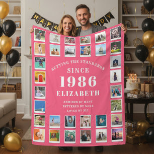 40e verjaardag Moeder Familie Fotocollage Roze Fleece Deken