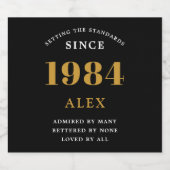 40e Verjaardag Naam 1984 Zwart Goud Elegant Chic Sparkling Wijnetiket (Enkel label)