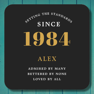 40e Verjaardag Naam 1984 Zwart Goud Elegant Chic Vierkante Kartonnen Onderzetter