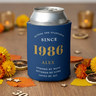 40e Verjaardag Naam 1986 Blauw Goud Elegant Chic Blikjeskoeler