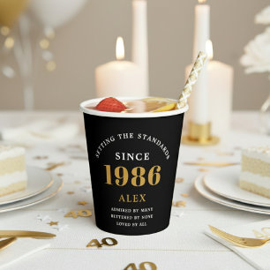 40e verjaardag naam 1986 Zwart Goud Elegant Chic Papieren Bekers