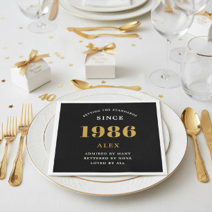40e Verjaardag Naam 1986 Zwart Goud Elegant Chic Servet