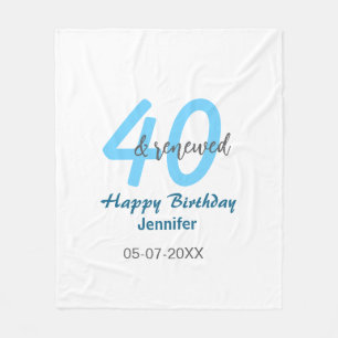40e & verjaardag naam datum blauw vet nummer fleece deken