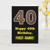 40e verjaardag: Naam, Faux Wood Grain Pattern "40" Kaart (Gele Bloem)