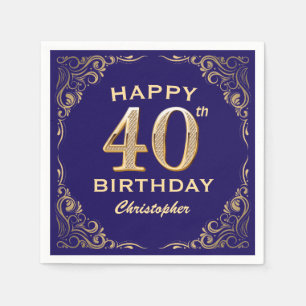 40e verjaardag Navy Blue en Gold Glitter Servet
