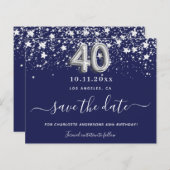 40e verjaardag Navy Blue Silver Save Date Kaart (Voorkant / Achterkant)