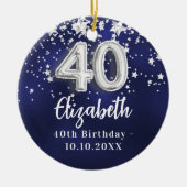 40e verjaardag Navy Blue Silver Stars Keramisch Ornament (Voorkant)