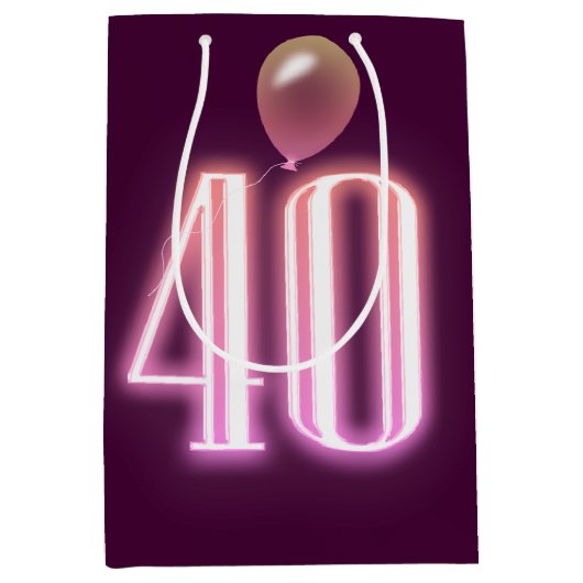 40e verjaardag Neon Sign. en ballon Medium Cadeauzakje (Voorkant)