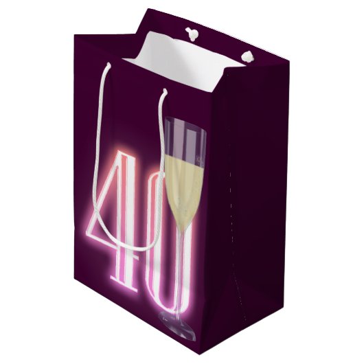 40e verjaardag Neon Sign with Wine Medium Cadeauzakje (Voorkant Gekanteld)