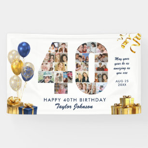 40e verjaardag Nummer 40 Fotocollage Wit Goud Spandoek