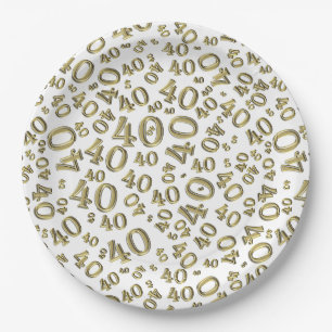 40e verjaardag Nummer patroon Gold/wit Papieren Bordje