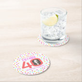 40e verjaardag op maat van foto kleurrijk koraal ronde kartonnen onderzetter (Insitu)