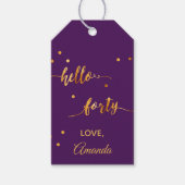 40e verjaardag paars goud hallo 40 naamscript cadeaulabel (Voorkant)